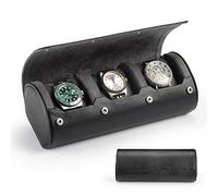 HELMDY Boîte à Montres Coffret de rangement pour 3 Montres homme Regarder Rouleau Valise De Voyage 3 Fentes Doublure en Velours, Fermeture en Métal Pu Cuir Montre Portable Affichage Stockage (Noir)