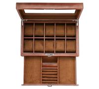 HELMDY Boîte à montres en cuir avec tiroir - 10 emplacements verrouillables - Support de montres pour homme - Étui de luxe pour montres - Organiseur à 2 niveaux