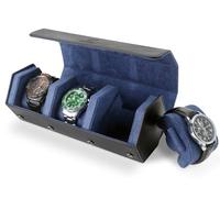 HELMDY Boîte à Montres Hexagonale 3 Montres Pour Hommes, Rangement Portable de Voyage en Cuir PU (Noir/Bleu)