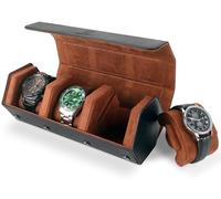 HELMDY Boîte à Montres Hexagonale, Boîte à Montres 3 Montres pour Hommes, Rangement de Montres 3 Montres, Rouleau Montre de Voyage Portable Boite a Montres en Cuir PU (Noir/Brun)