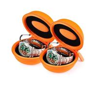 HELMDY Boîte Montre Voyage,Montre Fermeture à Glissière Étui,avec Mousqueton Et Éponge,Portable Montre Ronde Boîte de Rangement,Convient à Toutes les Montres Inférieures à 50 mm (Orange-2 pièces)