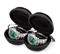 HELMDY Boîte Montre Voyage,Montre Fermeture à Glissière Étui,avec Mousqueton Et Éponge,Portable Montre Ronde Boîte de Rangement,Convient à Toutes les Montres Inférieures à 50 mm (Noir-2 pièces)