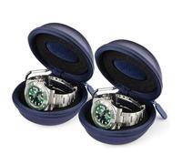 HELMDY Boîte Montre Voyage, Montre Fermeture à Glissière Étui, avec Mousqueton Et Éponge, Portable Montre Ronde Boîte de Rangement, Convient à Toutes les Montres Inférieures à 50mm(Bleu-2 pièces)