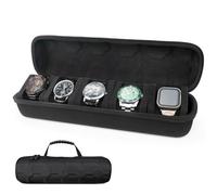 HELMDY Étui de voyage à 5 emplacements pour montre pour homme et femme : boîte de rangement avec poignée de transport, rangement portable pour montres et montres intelligentes
