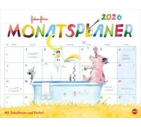 Helme Heine: Monatsplaner 2026: Liebevoll illustrierter Wandkalender von Helme Heine mit den drei Freunden. Termin-Kalender 2026 zum Eintragen. 44 x 34 cm. Querformat.
