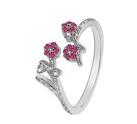 HELORET Bague de promesse réglable en forme de papillon/fleur avec oxyde de zirconium pour femme, Base :, Zircone cubique