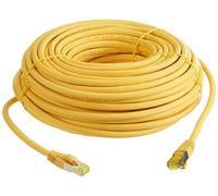 Helos Patchkabel S/FTP Cat 6a gelb 30,0m - Twisted Pair, doppelt geschirmt, 4 x 2 x AWG 27 - Vollkupfer Patchkabel mit schmalem Knickschutz inkl. Längenbezeichnung - PimF geschirmte Cat6a Kabel, halog