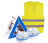HELP FLASH SMART PK2771 2X Lumière d'urgence Automatique, Signal v16 prévisualisation Peligro+Lampe, DGT, Base aimantée, Activation Automatique, et Cadeau Gilet réfléchissant homologué, Jaune Voiture