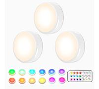 HELPLEX Lampe de Placard, Lampe LED Veilleuse RGB 16 Couleurs Sans Fil, éclairage d'escalier/de jeu à LED, avec 1 Télécommandes et Fonction de synchronisation, Paquet de 3