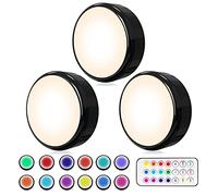 HELPLEX Lampe de Placard, Lampe LED Veilleuse RGB 16 Couleurs Sans Fil, éclairage d'escalier, éclairage de jeu sans fil à LED, avec 1 Télécommandes et Fonction de synchronisation, Paquet de 3