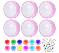 HELPLEX Lampes à encastrer, 6 RGBW, éclairage sans fil pour armoires, 16 couleurs, veilleuse LED, avec télécommande et fonction de minuterie, à piles, à intensité variable, éclairage d'escalier