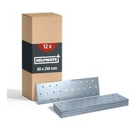 HELPMATE - 12 pièces de plaque perforée - 60x200 mm - Plaque acier galvanisé & passivé bleu - Assemblage bois avec une excellente protection anti-corrosion, stable & durable