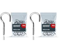 HELPMATE - Crochet à visser courbé 30x2,6x11x 6 mm - acier électro-galvanisé - 50 pièces - Crochet pour montage mural ou au plafond (Lot de 2)