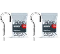 HELPMATE - Crochet à visser courbé 40x3, 0x15x 9 mm - acier électro-zingué - 50 pièces - Crochets pour montage mural ou au plafond (Lot de 2)