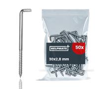 HELPMATE - Crochets à visser droits 30x2,6x13x12 mm - Acier électro-zingué - 50 pièces - Crochets pour montage mural