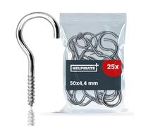 HELPMATE - Crochets pour corde à linge 50x4,4x17x13 mm - Acier électro-zingué - 25 pièces - Crochets à visser robustes pour la fixation de cordes à linge