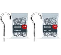 HELPMATE - Crochets pour corde à linge - 65x4,8x22x18 mm - Acier électrozingué - 20 pièces - Crochets à visser robustes pour la fixation de cordes à linge (Lot de 2)