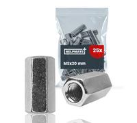 HELPMATE - Écrou d'extension M5 - acier électro-galvanisé - 25 pièces - Écrou d'extension hexagonal pour la connexion de filetages métriques (5x20x8)