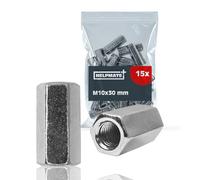 HELPMATE - Écrous d'extension M10 - Acier électrozingué - 15 pièces - Écrous d'extension hexagonal pour connexion de filetage métriques