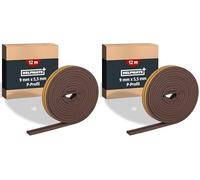 HELPMATE Joint de fenêtre - 12 m - 9 x 5,5 mm - Ruban d'étanchéité pour portes et fenêtres - Autocollant - Profil en P - Joint profilé pour colonnes moyennes de 2,5 à 5 mm - Marron (Lot de 2)