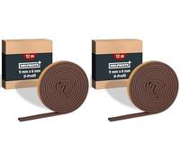 HELPMATE Joint de fenêtre - 12 m - 9 x 6 mm - Ruban d'étanchéité pour portes et fenêtres - Autocollant - Profilé en D - Pour larges colonnes de 3 à 5,5 mm - Marron (Lot de 2)