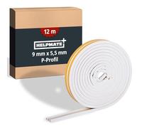HELPMATE - Joint de fenêtre - 12 m - 9x5,5 mm - Pour portes et fenêtres - Auto-adhésif - Profil P - Pour espaces moyens de 2,5 à 5 mm - Blanc