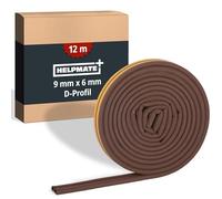 HELPMATE - Joint de fenêtre - 12 m - 9x6 mm - Ruban d'étanchéité pour portes et fenêtres - Autocollant - Profilé en D - Pour larges colonnes de 3 à 5,5 mm - Marron