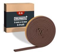 HELPMATE - Joint de fenêtre - 6 m - 9x6 mm - Pour portes et fenêtres - Autocollant - Profil en D - Pour larges espaces de 3 à 5,5 mm - Marron