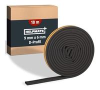 HELPMATE - Joint de fenêtre et de porte - 18 m - 9x6 mm - Ruban d’étanchéité autocollant pour portes et fenêtres - Profil D - Joint profilé pour espaces de 3 à 5,5 mm - Noir