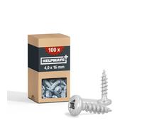 HELPMATE - Lot de 100 vis à bois à tête bombée - 4,0x16 mm - galvanisées - Vis à bois avec entraînement PZ et filetage complet - Pour la fixation de ferrures