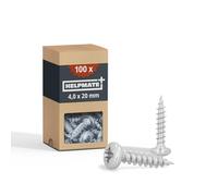 HELPMATE - Lot de 100 vis à bois à tête bombée - 4,0x20 mm - galvanisées - Vis à bois avec entraînement PZ et filetage complet - Pour la fixation de ferrures