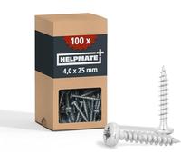 HELPMATE - Lot de 100 vis à bois à tête bombée - 4,0x25 mm - galvanisées - Vis à bois avec entraînement PZ et filetage complet - Pour la fixation de ferrures
