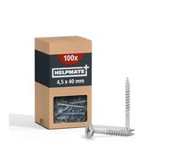 HELPMATE - Lot de 100 vis à bois à tête plate - 4,5x40 mm - galvanisées - Vis à bois avec entraînement PZ et encoche de coupe - Pour la fixation de ferrures métalliques sur