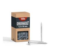 HELPMATE - Lot de 100 vis à bois à tête plate - 4,5x50 mm - galvanisées - Vis à bois avec entraînement PZ et encoche de coupe - Pour la fixation de ferrures métalliques sur