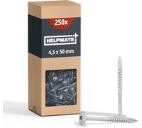 HELPMATE - Lot de 100 vis à bois à tête plate - 4,5x50 mm - galvanisées - Vis à bois avec entraînement PZ et encoche de coupe - Pour la fixation de ferrures métalliques sur