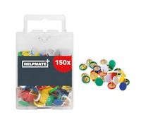 HELPMATE Lot de 150 punaises colorées 10 x 7 mm - Acier revêtu de Plastique - Lot de 150 punaises et punaises pour Fixation sur matériaux Fins, sols Mous ou Bois