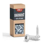 HELPMATE - Lot de 250 vis à bois à tête bombée - 4,0x16 mm - galvanisées - Vis à bois avec entraînement PZ et filetage complet - Pour la fixation de ferrures