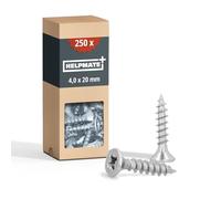 HELPMATE - Lot de 250 vis à bois à tête plate - 4,0x20 mm - galvanisées - Vis à bois avec entraînement PZ et filetage complet - Pour la fixation de ferrures