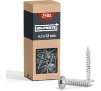 HELPMATE - Lot de 250 vis à bois à tête plate - 4,5x32 mm - galvanisées - Vis à bois avec entraînement PZ et encoche de coupe - Pour la fixation de ferrures métalliques sur