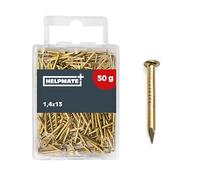 HELPMATE - Pointe à tête ronde 1,4x13 mm laitonnée - 50 grammes - Pointes en acier - Clous à enfoncer - Pour assemblages en bois & travaux de bricolage