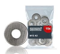 HELPMATE - Rondelles M12 DIN 9021 - Acier inoxydable A2-15 pièces - Rondelles de carrosserie pour l'extérieur et l'intérieur