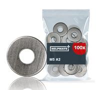 HELPMATE - Rondelles M5 DIN 9021 - Acier inoxydable A2-100 pièces - Rondelles de carrosserie pour l'extérieur et l'intérieur