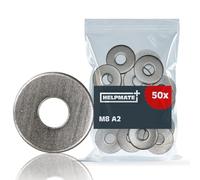 HELPMATE - Rondelles M8 DIN 9021 - Acier inoxydable A2-50 pièces - Rondelles de carrosserie pour l'extérieur et l'intérieur