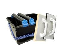 HELPMATE set de lavage de carreaux 5 pièces : seau en plastique de 12 litres, double rouleaux , taloche éponge et taloche à joints en plastique. Fabriqué en Allemagne, Noir