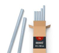 HELPMATE Tige filetée M12 x 1000 mm en acier galvanisé - Lot de 5 tiges filetées métrique entièrement filetée - Vis sans tête classe de résistance 4.8, DIN 976