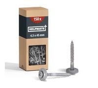 HELPMATE - Vis de ferblantier en acier inoxydable A2 - 4,5x45 mm - 150 pièces - T20 - DIN 7995 - tête bombée avec rondelle plate et rondelle EPDM