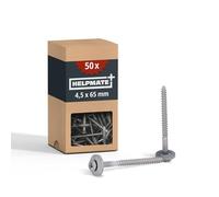HELPMATE - Vis de ferblantier en acier inoxydable A2 - 4,5x65 mm - 50 pièces - PZ2 - DIN 7995 - tête bombée avec rondelle plate et rondelle EPDM
