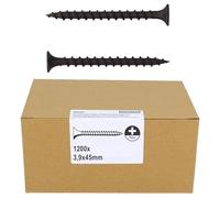 HELPMATE Vis placo à fixation rapide 3,9 × 45 mm Phosphatée PH2 1200 pièces à filetage grossier Bois, Vis a placo pour cloisons sèches, Tête en trompette, Profilés en U