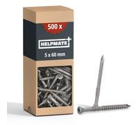 HELPMATE - Vis de terrasse 5 x 60 en acier inoxydable A2 - Lot de 500 vis de plancher + 2 embout T25 - Vis de terrasse pour l'extérieur (construction de terrasses, abris de jardin, constructions en