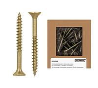 HELPMATE - Vis universelles tête fraisée - 5x50 mm - passivées jaune - 125 vis à bois avec entraînement PZ et filetage partiel - Boulons pour panneaux de particules pour l'intérieur